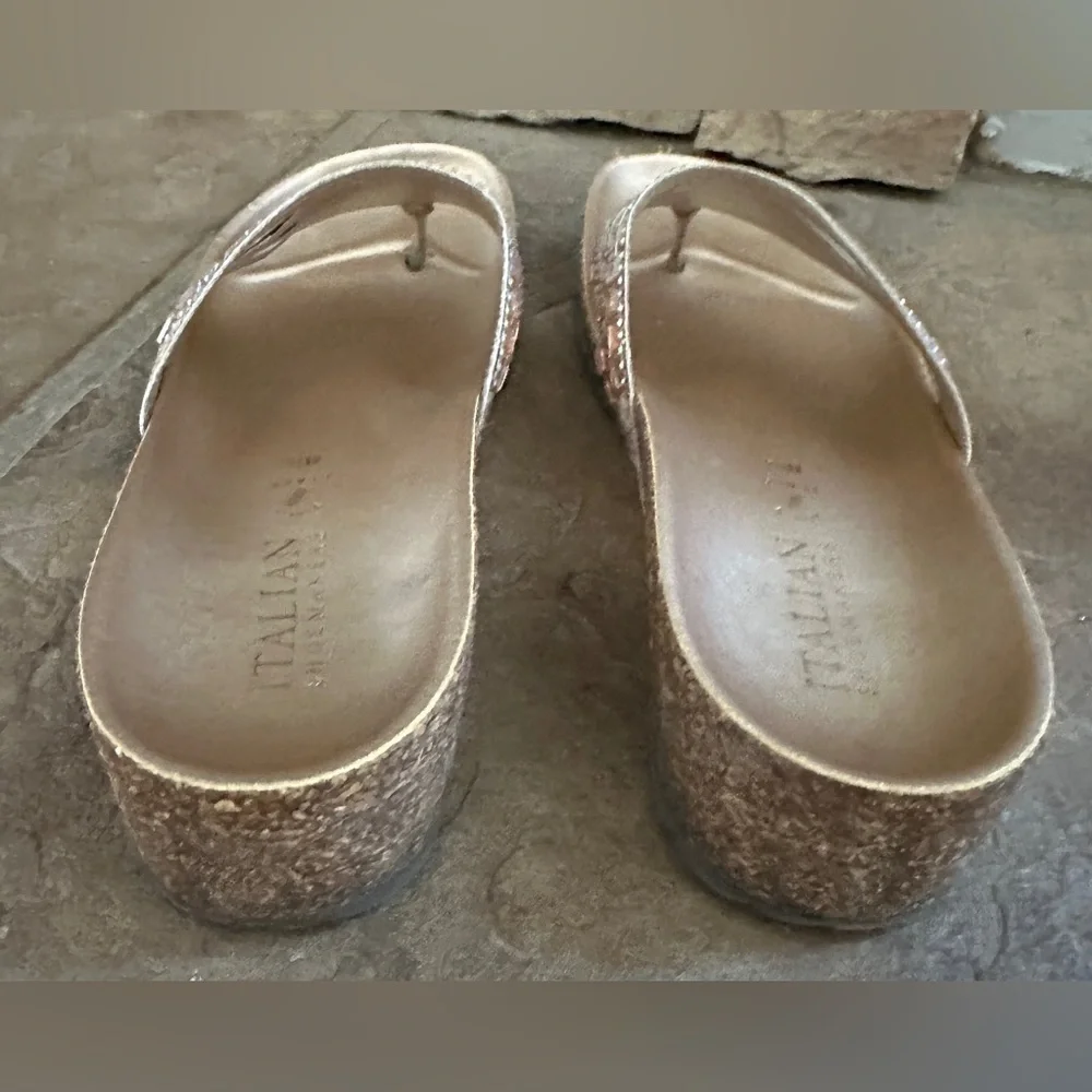 Italian Shoemakers “Galaxy” Embellished Wedge Sandals – Rose Gold (Size 8.5)